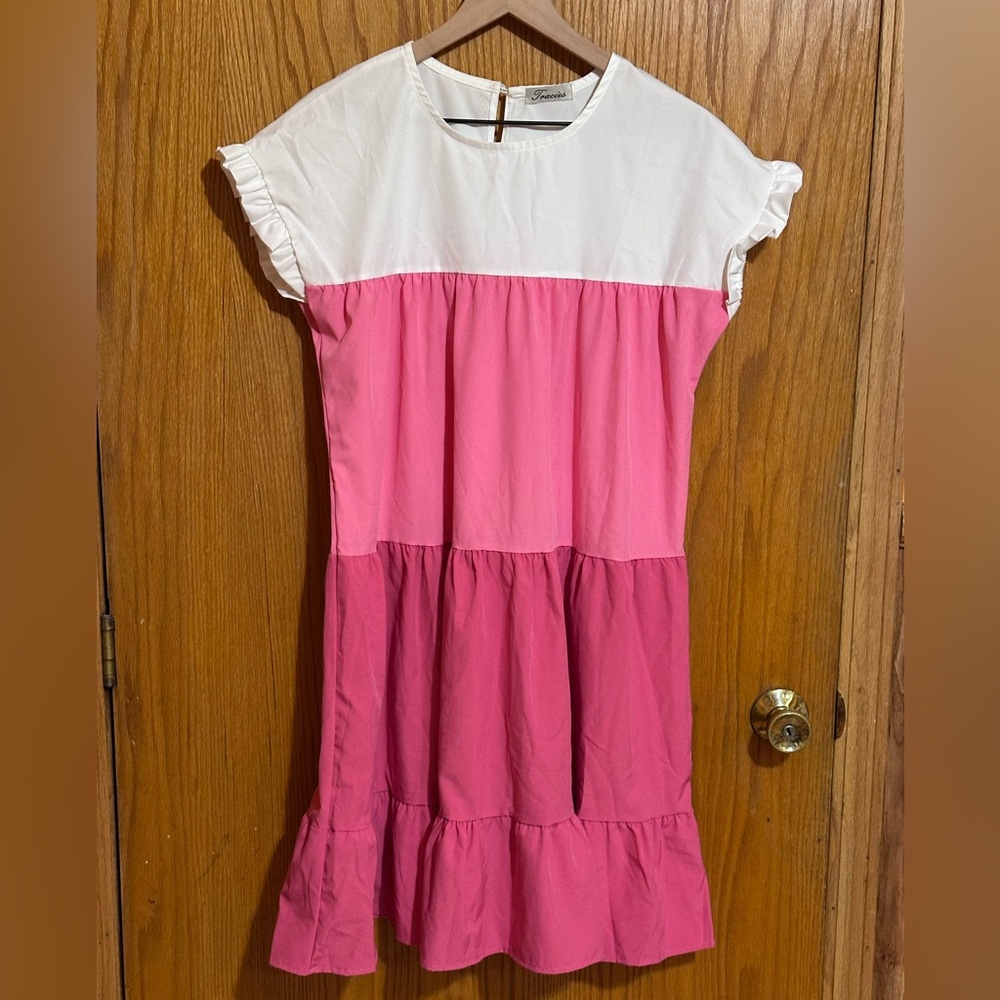 Tracies tiered pink womens dress sz large‎